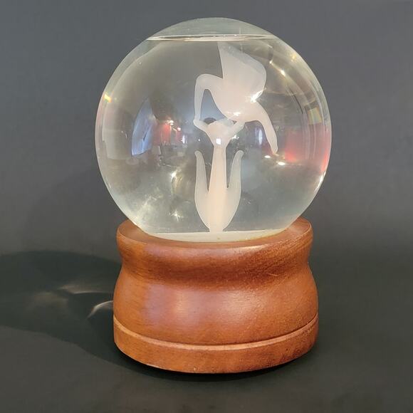 Etched Glass Hummingbird Globe 5.5" Clear Nature Scene on Wood Base - Picture 2 of 10